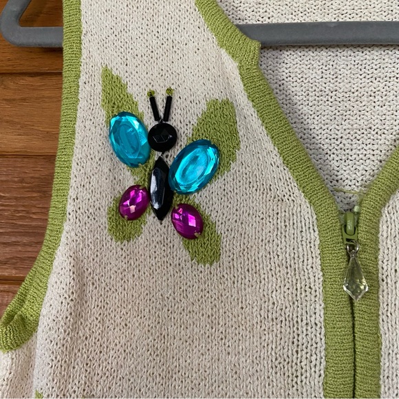 Vintage 90s bejeweled butterfly zip front sweater vest - Picture 3 of 5